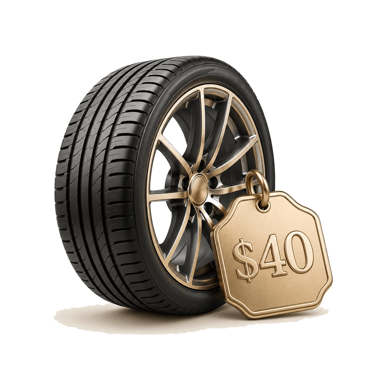 $40 per tire — tire with price tag